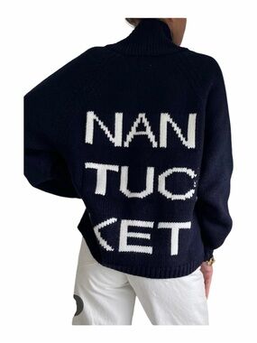 Pink Pineapple Navy white Nantucket varsity cardigan sweater M/L